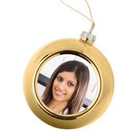 Bola de Natal dourada personalizada com foto Bola de Natal dourada personalizada com foto