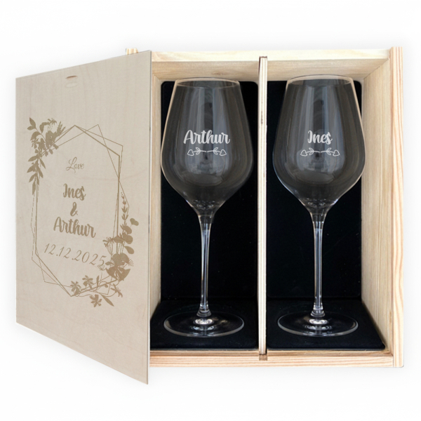 Caixa amor com 2 copos de vinho personalizados Caixa amor com 2 copos de vinho personalizados