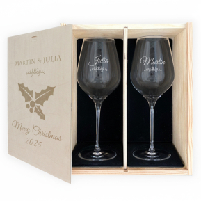 Caixa com 2 taças de vinho de Natal personalizadas Caixa com 2 taças de vinho de Natal personalizadas