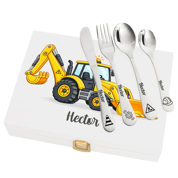 Coffret retroescavadora e os seus talheres personalizados Coffret retroescavadora e os seus talheres personalizados