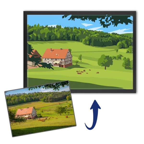 Retrato de casa em estilo flat design a partir de uma foto Retrato de casa em estilo flat design a partir de uma foto