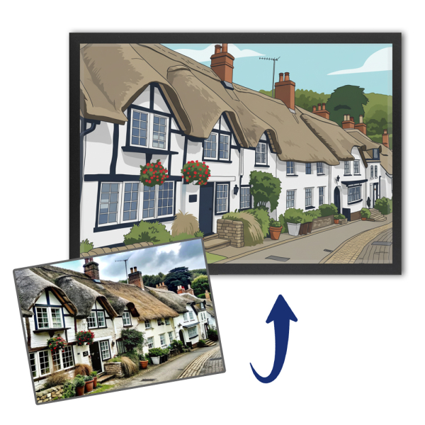 Retrato de casa em estilo flat design a partir de uma foto Retrato de casa em estilo flat design a partir de uma foto