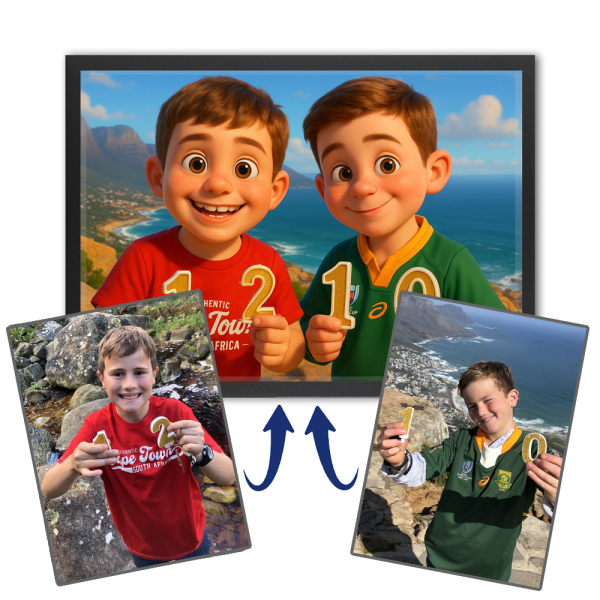 Montagem fotográfica para um retrato em estilo de filme de animação 3D Montagem fotográfica para um retrato em estilo de filme de animação 3D