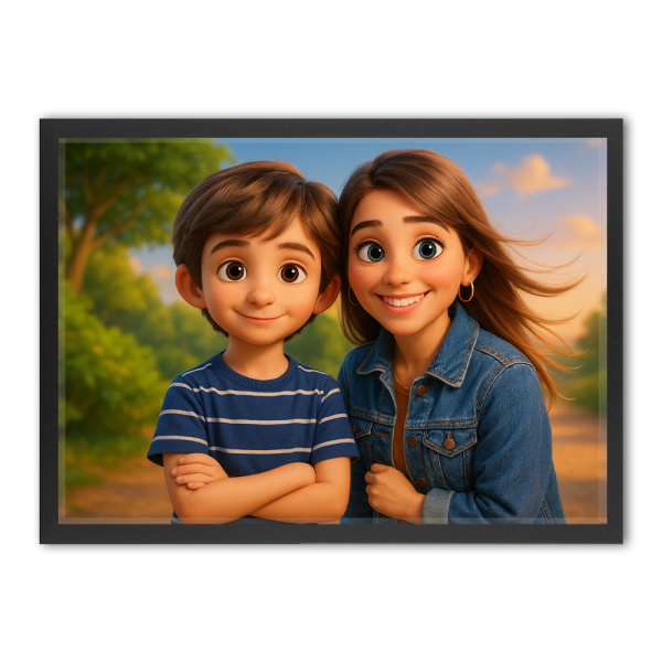 Montagem fotográfica para um retrato em estilo de filme de animação 3D Montagem fotográfica para um retrato em estilo de filme de animação 3D