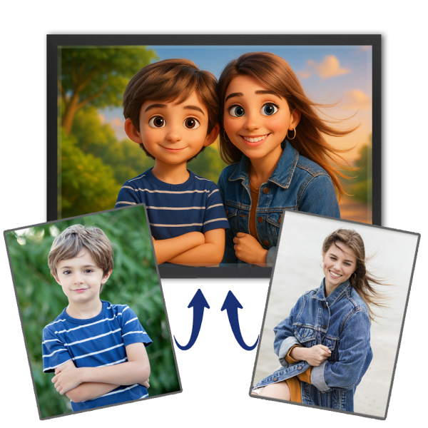 Montagem fotográfica para um retrato em estilo de filme de animação 3D Montagem fotográfica para um retrato em estilo de filme de animação 3D