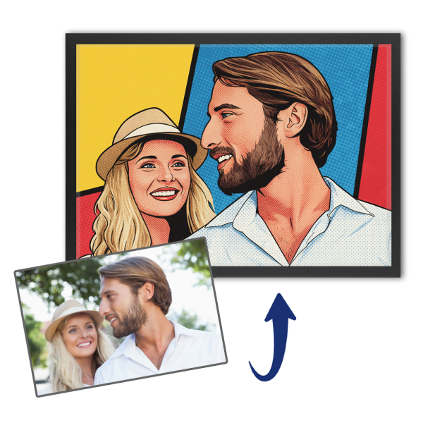 Retrato em estilo pop art banda desenhada a partir de uma fotografia Retrato em estilo pop art banda desenhada a partir de uma fotografia