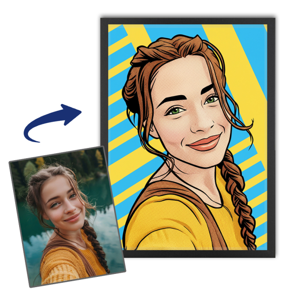 Retrato em estilo pop art banda desenhada a partir de uma fotografia Retrato em estilo pop art banda desenhada a partir de uma fotografia