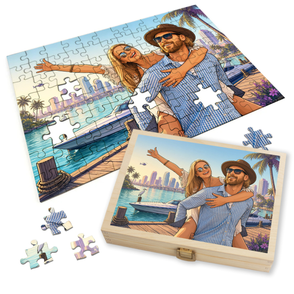 Puzzle de foto transformada em capa de videojogo Estilo GTA Puzzle de foto transformada em capa de videojogo Estilo GTA