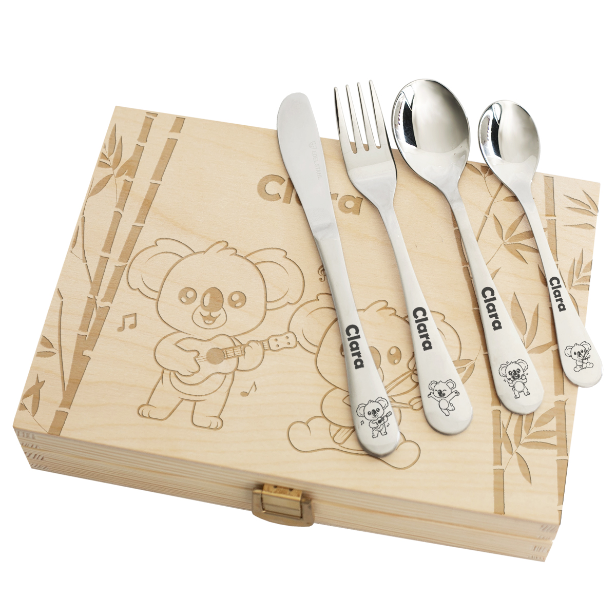 Talheres para crianças com koala gravado Talheres para crianças com koala gravado