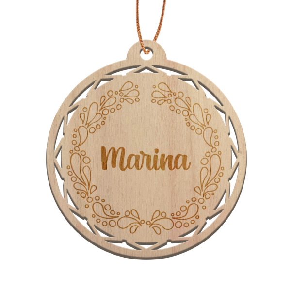 Bola de Natal em madeira personalizada com coroa de Natal