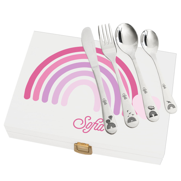 Caixa arco-íris com talheres personalizados