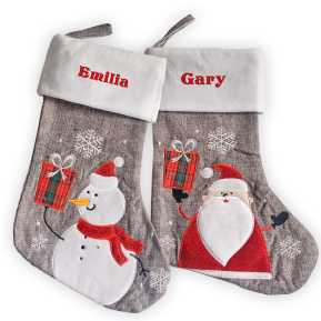 Bota de Natal cinzenta com efeito linho personalizada