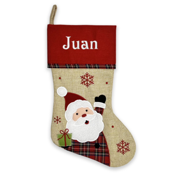 Bota de Natal efeito linho com debrum escocês