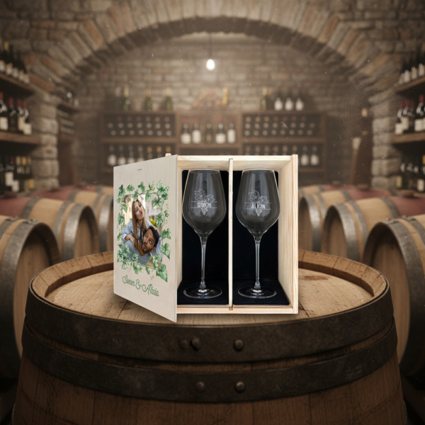 Caixa com 2 taças personalizada com foto