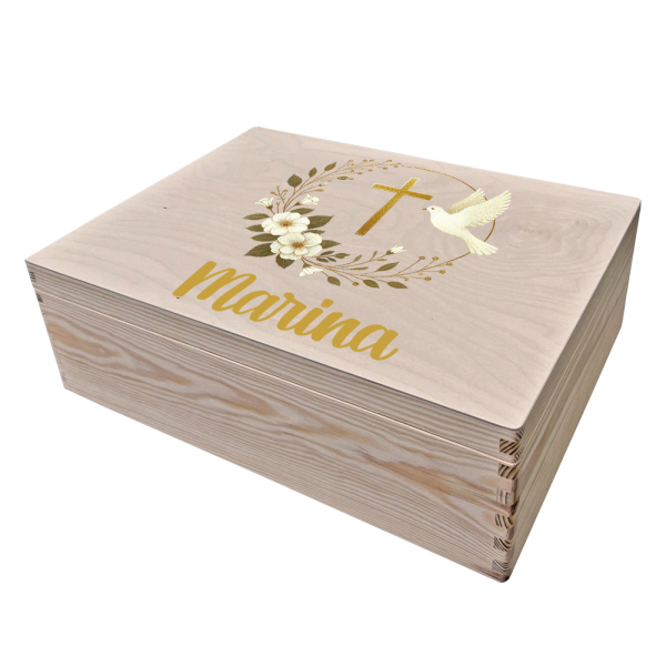 Caixa de memórias em madeira personalizada batismo