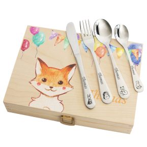 Caixa de talheres personalizada com balões e animais Caixa de talheres personalizada com balões e animais