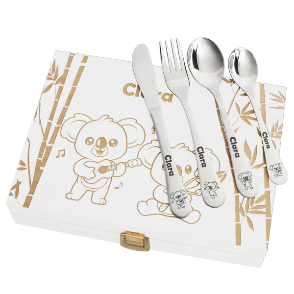 Talheres para crianças com koala gravado
