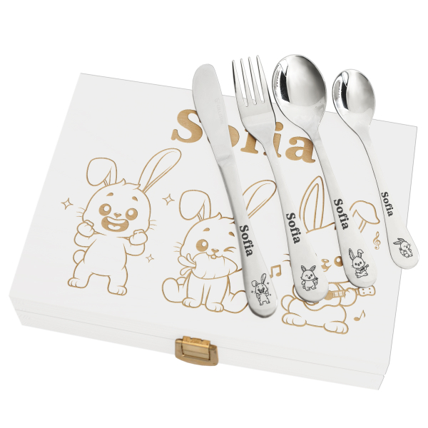 Talheres para crianças personalizados com coelhos