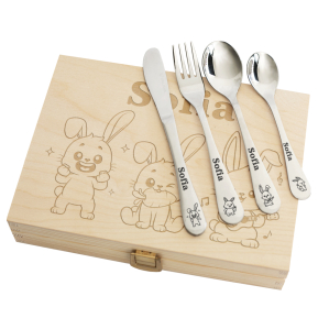 Talheres para crianças personalizados com coelhos Talheres para crianças personalizados com coelhos