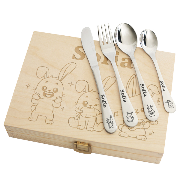 Talheres para crianças personalizados com coelhos