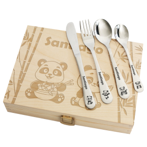 Talheres para crianças gravados com desenhos do Panda Talheres para crianças gravados com desenhos do Panda