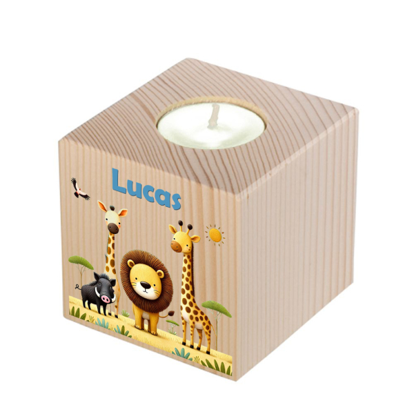 Castiçal de madeira personalizado safari