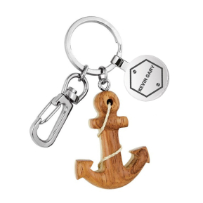 Chaveiro personalizado com ncora em madeira