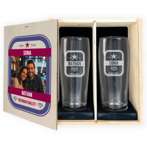 Conjunto com 2 copos de cerveja personalizados com foto