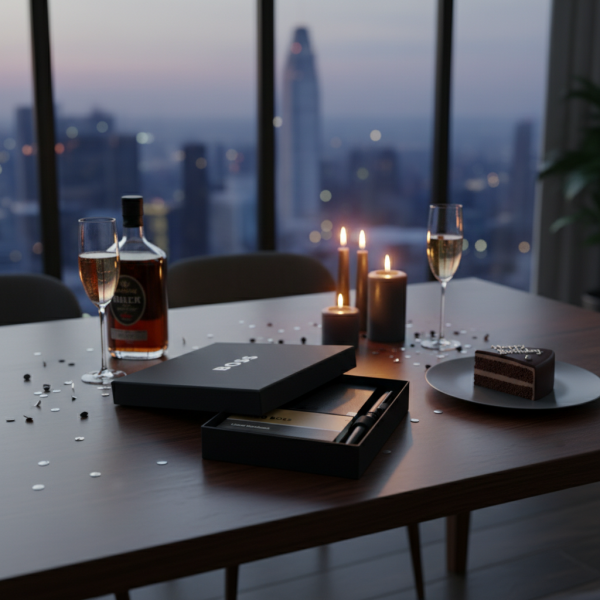 Conjunto de oferta Hugo Boss com caderno e esferogr&aacute;fica