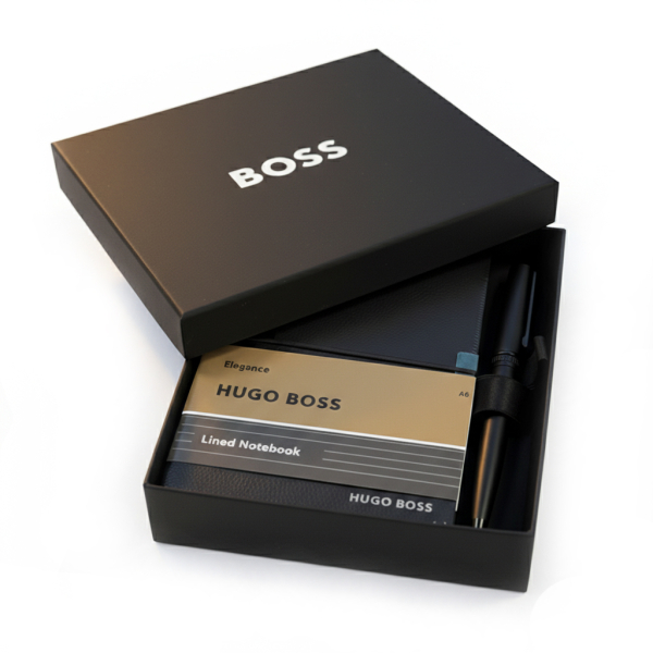 Conjunto de oferta Hugo Boss com caderno e esferogr&aacute;fica