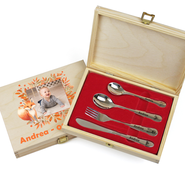 Conjunto de talheres infantis personalizado Pequeno Raposinho com foto