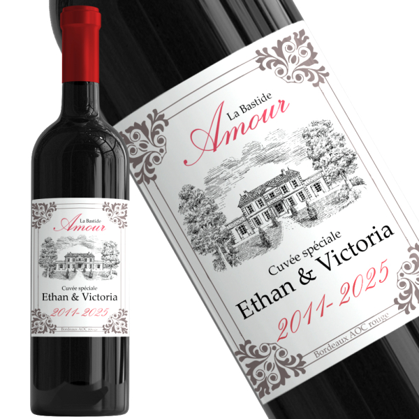 Garrafa de vinho personalizada Bastide Amour