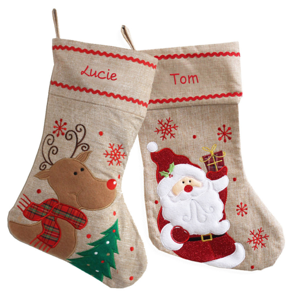 Meia de Natal personalizada com efeito linho