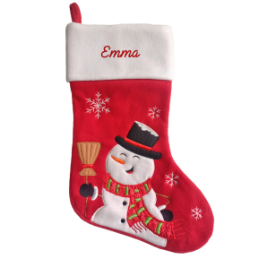 Meia de Natal vermelha em feltro personalizada com boneco de neve Meia de Natal vermelha em feltro personalizada com boneco de neve