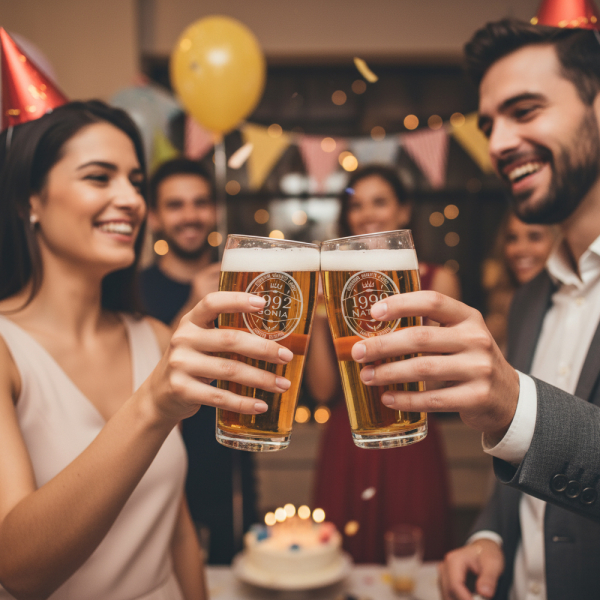 Conjunto com 2 copos de cerveja personalizados para aniversário