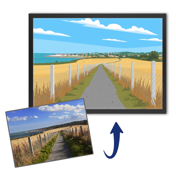 Paisagem ilustrada de maneira flat design de acordo com uma foto