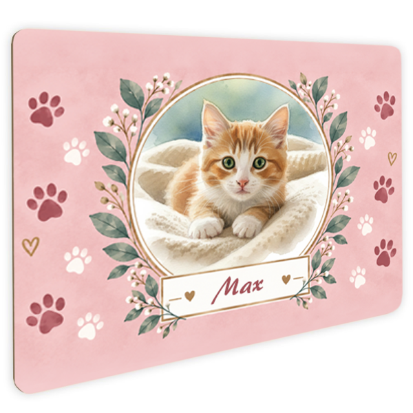 Placa de porta com foto do animal de estima&ccedil;&atilde;o em estilo aguarela