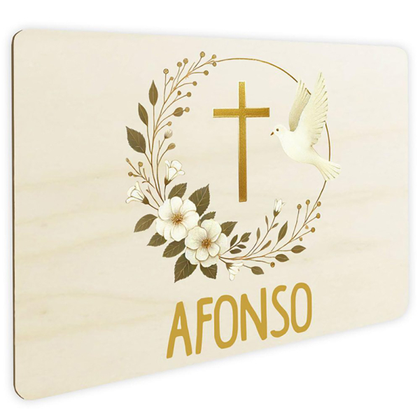 Placa de porta personalizada pomba e cruz
