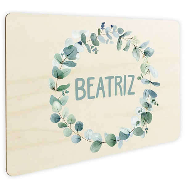 Placa de porta personalizada com coroa vegetal