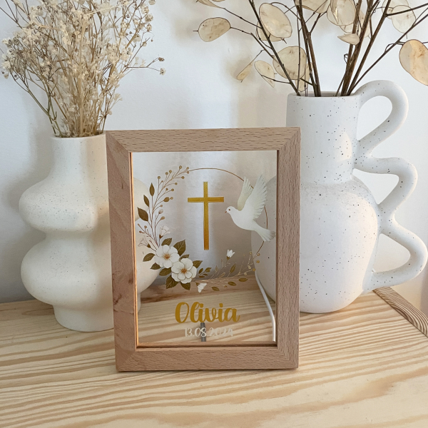 Quadro LED batismo personalizado