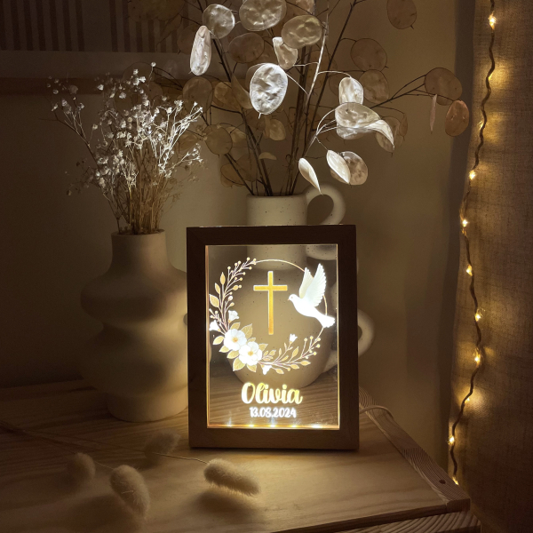 Quadro LED batismo personalizado