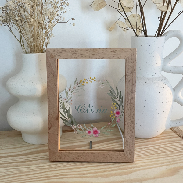 Quadro LED coroa de flores personalizado