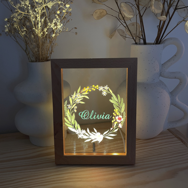 Quadro LED coroa de flores personalizado