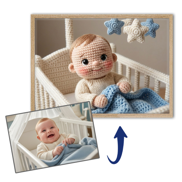 Retrato de boneca de tric&ocirc; a partir de uma foto