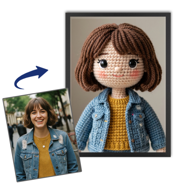 Retrato de boneca de tric&ocirc; a partir de uma foto