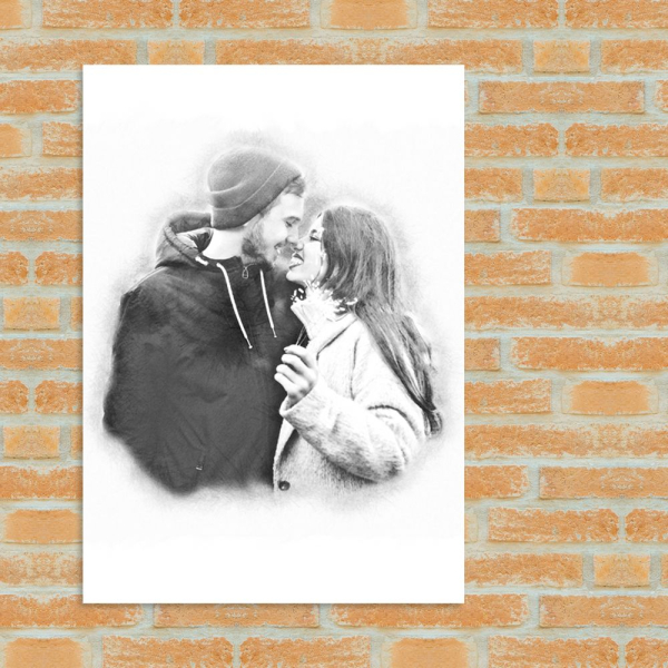 Retrato em estilo carvão feito a partir de uma fotografia