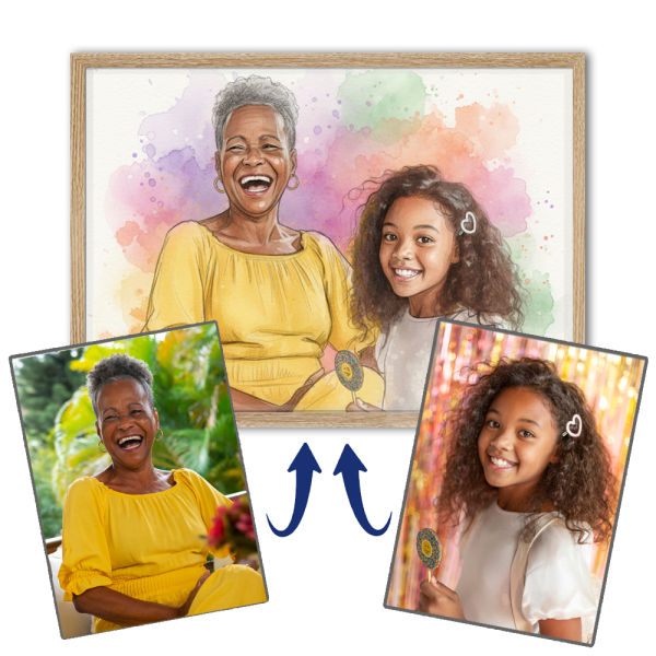Retrato em estilo aguarela após montagem fotográfica