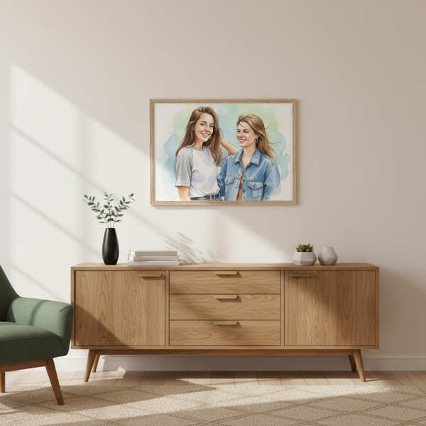 Retrato em estilo aguarela após montagem fotográfica
