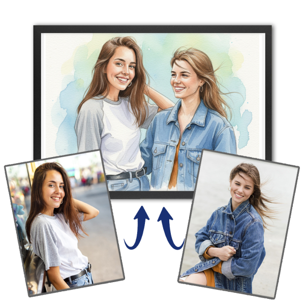 Retrato em estilo aguarela após montagem fotográfica
