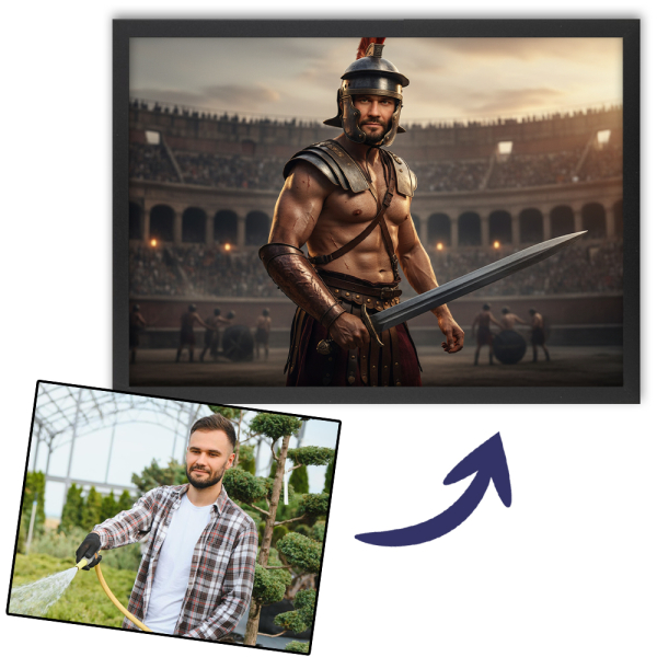 Retrato homem transformado em figura hist&oacute;rica